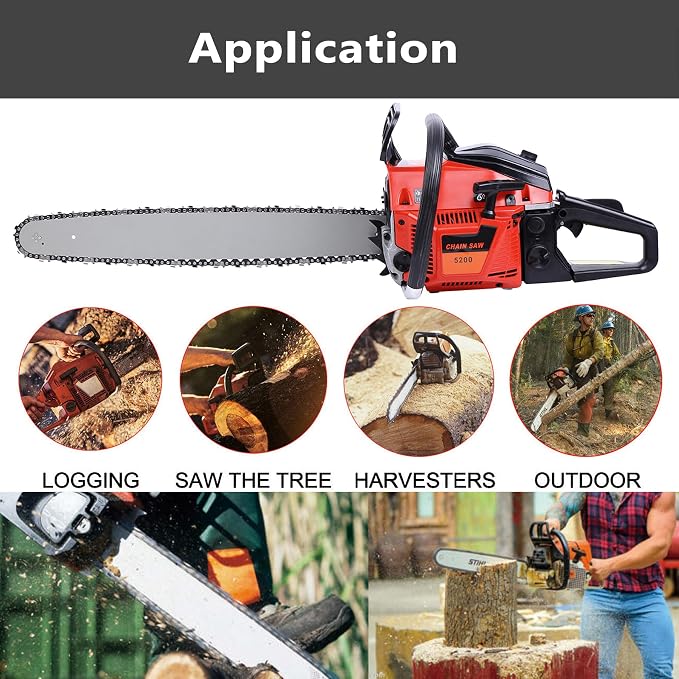 52CC Gas Chainsaw, 22-Inch 2KW Professional Grade Chain Saw with 8500rpm High-Speed Cutting, Lightweight 2-Stroke Engine for Wood Logging, Tree Pruning, Gardening & Landscaping