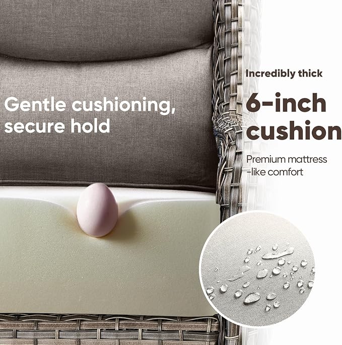 Swivel Patio Chairs sofa Set of 9 with 6" Thick Cushion - Wicker Outdoor Swivel Rocker Patio Chair ,Sofa/Glass coffee table, High Back Comfortable Outdoor Glider Chairs - Grey Wicker | Grey Cushions