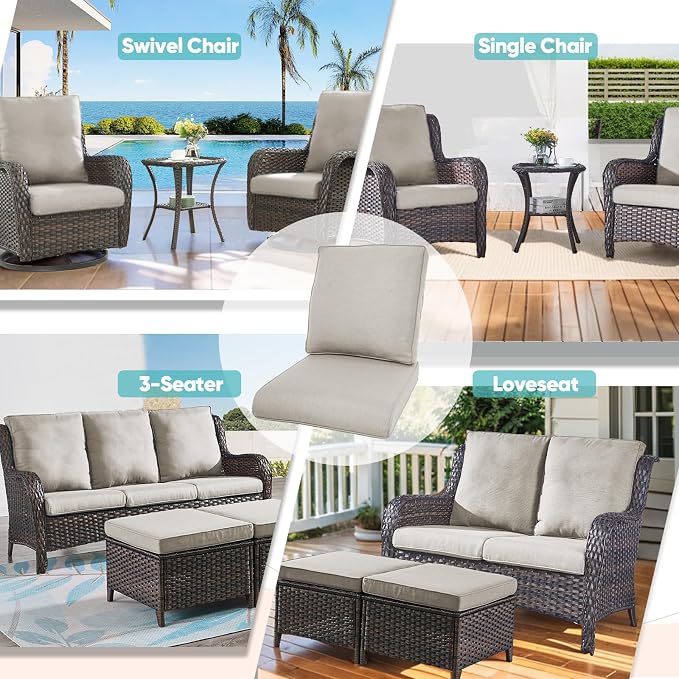 Luxury 22*24*4in Outdoor Patio Cushions, 4 Pieces Beige Outdoor Cushion | Water-Resistant, Reversible, Removable Cover, Stain-Resistant, for Patio Chairs Sofa Couch Loveseat