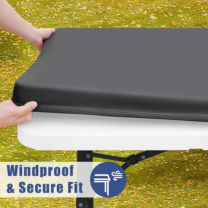 Moosfor Spandex 4 Foot Rectangle Table Cloth 2 Pack, Elastic Fitted Tablecloths for Picnic, Stretch Washable Patio Table Cover for Outdoor, Camping, Banquet and Parties (Dark Grey, 30"x48")