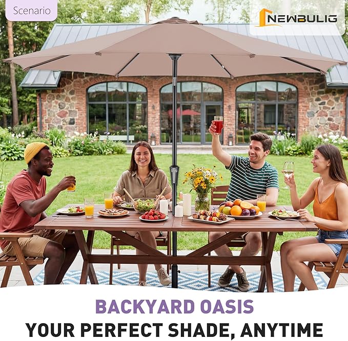 NEWBULIG Patio Umbrella, Outdoor Table Umbrellas with Push Button Tilt and Crank, Sturdy Ribs, Waterproof, UV Protection and Fade Resistant, for Pool, Garden, Market, Backyard