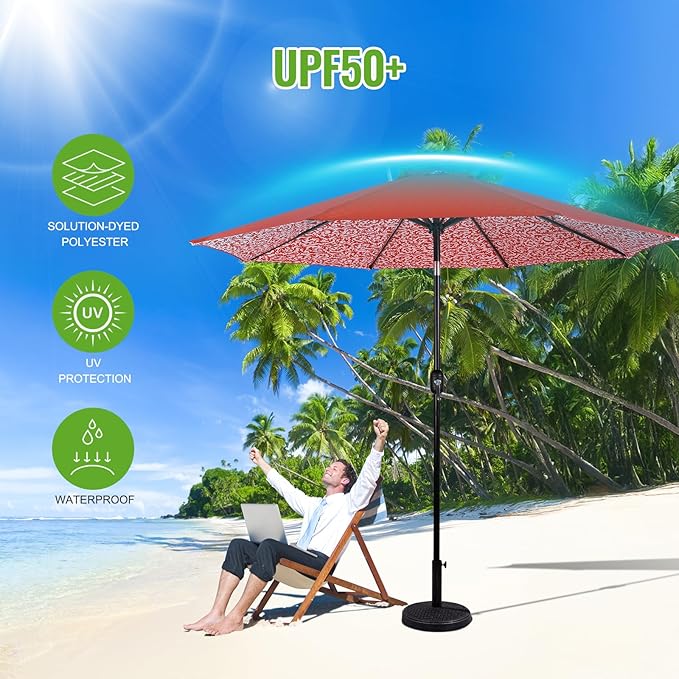 Backyard Expressions 9 ft. Patio Umbrella, Market Table Umbrella w/Tilt and Crank, 8 Ribs
