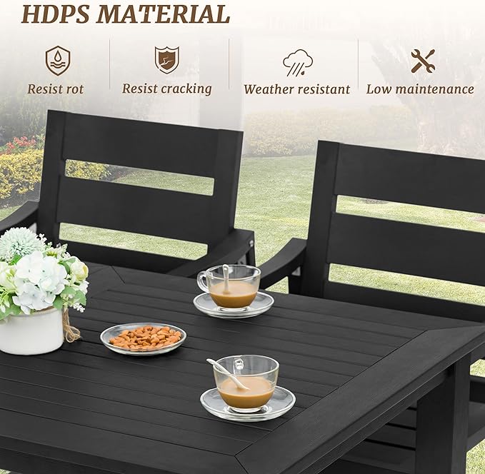 Cozyman Patio Table and Chairs Set, HDPS 5-Piece Outdoor Dining Set, Patio Furniture for Deck, Poolside, and Backyard, Black