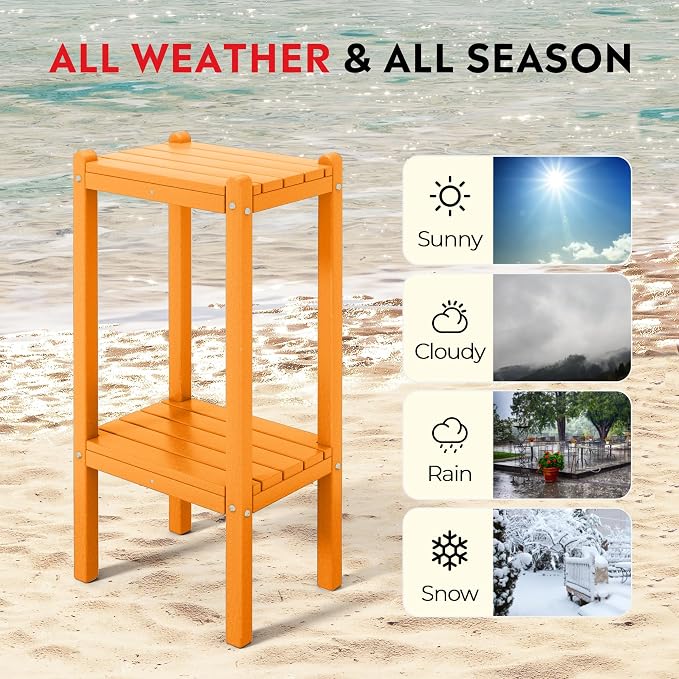 Costaelm Outdoor Side Table, 2-Tier Small Patio Coffee Tables for Outside, Outdoor End Tables for Patio, Adirondack Side Table for Outside, Outside Table for Pool, Porch, Garden, Orange