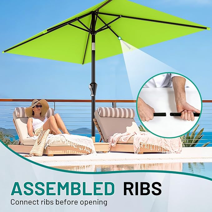 AreShark 6.5' x 10' Rectangular Patio Umbrellas for Outdoor, Outdoor Table Umbrella, Large Outdoor Patio Umbrellas with 6 Sturdy Ribs for Pool, Garden, Deck & Market (Apple Green)