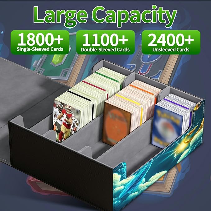 Card Deck Box for MTG, Cards Storage Box Fits 120+ Sleeved, Leather Big Size Strong Magnetic Closing Case for Board Games Magic TCG CCG Baseball Collection Women Man, Yellow Dragon Girl