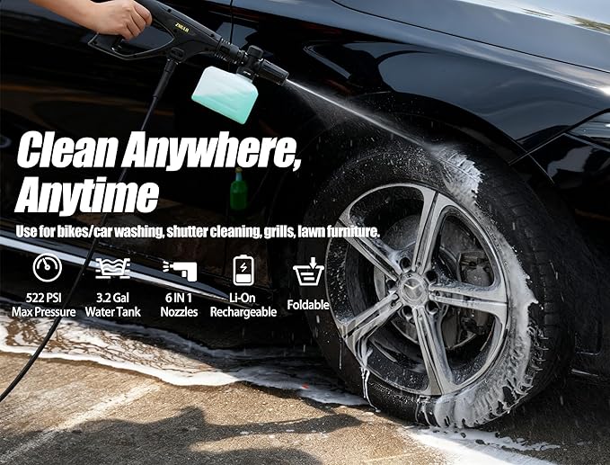 Portable Cordless Pressure Washer with Water Tank, Battery Powered Power Washer for Car Washing, RV, Camping, Patio & Outdoor Cleaning