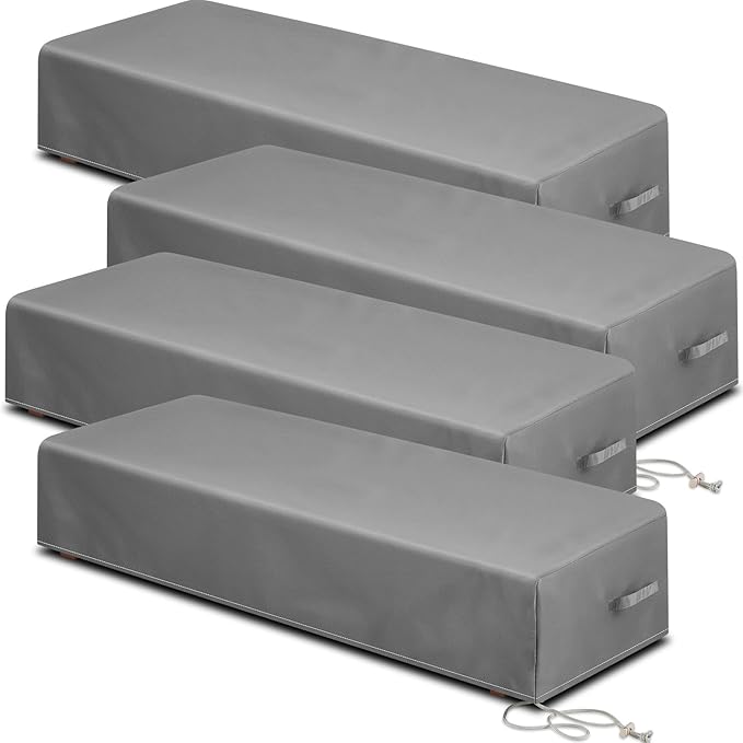 Tingjoo 4 Pcs Patio Chaise Lounge Cover Waterproof Outdoor Lounge Chair Cover 30" D x 83" W x 12" H UV Resistant with Handle Strap for Furniture Protection (Gray)