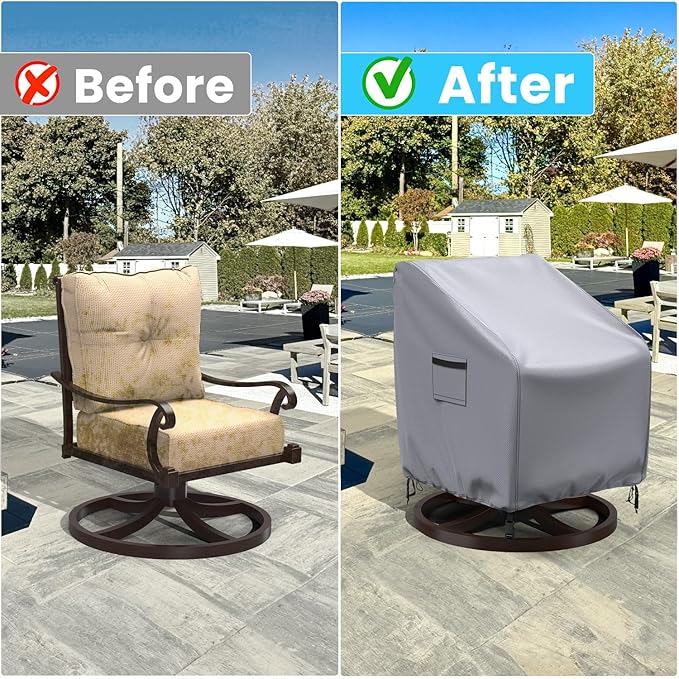 Swivel Patio Chair Covers, 2 Pack Waterproof Outdoor Rocking Chair Covers, Lawn Patio Furniture Covers, Heavy Duty Lounge Chair Cover, 33" W×37" D×38.5" H, Grey