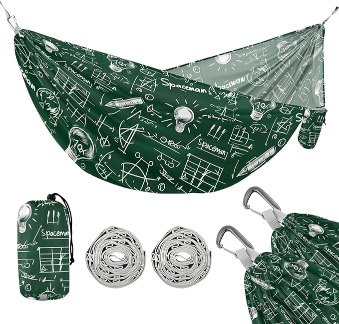 Camping Hammock Outdoor Hammocks for Outside Note Blackboard Lightbulb Beach Trees Portable Lightweight with Pockets Tree Straps Indoor