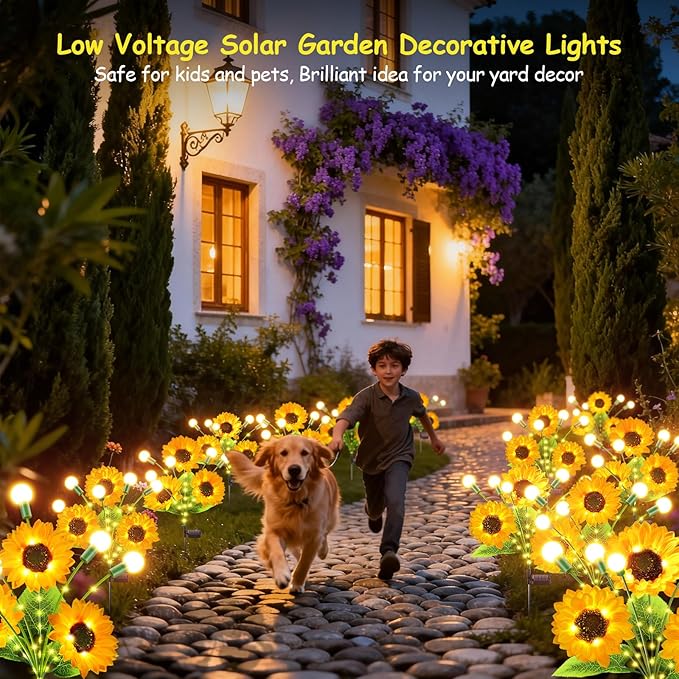 Garpar Solar Garden Lights, Upgraded 8 Pack Bigger Solar Sunflowers with Swaying Firefly Lights, Brighter Waterproof Solar Outdoor Lights for Yard Garden Pathway Patio Lawn Backyard, Gift