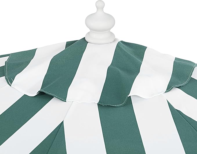 JONATHAN Y Beverly 9 ft. Coastal Green and White Striped Half Patio Umbrella with Scalloped Fringe, Crank Lift, and Manual Tilt for Balcony, White Pole UMB1201L