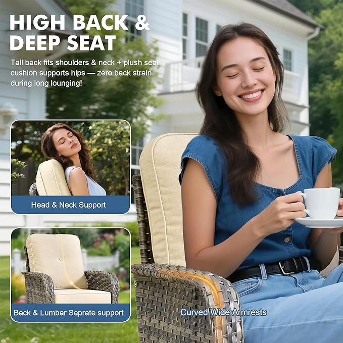 Weaxty 8 Pieces Outdoor Patio Furniture Sets with Swivel Rocking Patio Chairs and Loveseat Sofa,Coffee Table,All Weather Wicker Conversation Set for Deck Backyard Porch Poolside,Beige