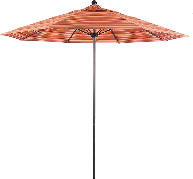 California Umbrella 9' Rd. Venture Series Contract Grade Patio Umbrella, Push Open Pin Stop, Bronze Finish, Sunbrella Dolce Mango