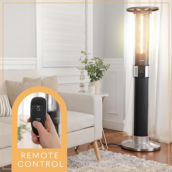 SereneLife Infrared Patio Heater, 1500W Electric with Remote Control, IP24 Approved, Anodized Aluminum Alloy Frame, Indoor/Outdoor for Restaurant, Backyard, Garage, Decks