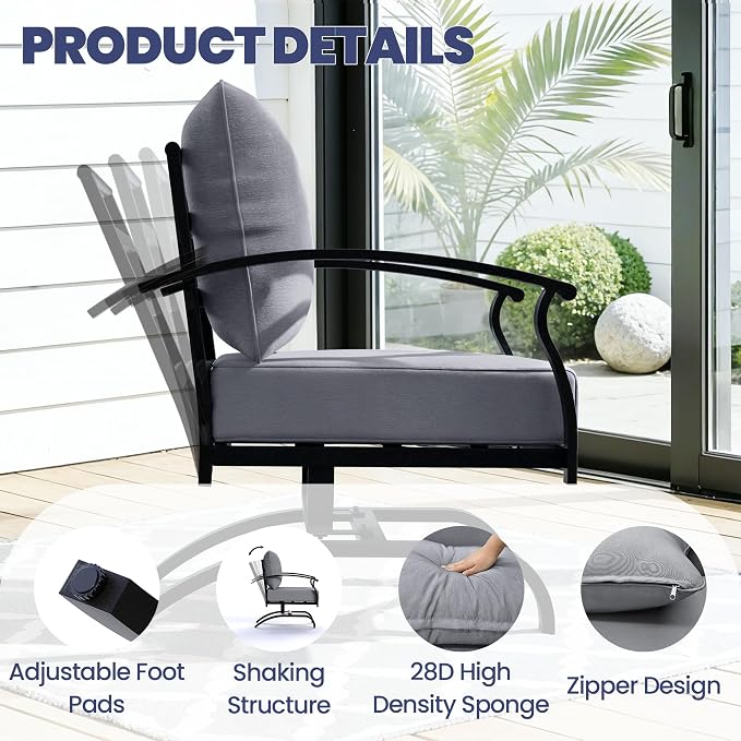 Kullavik Patio Furniture Set,4 Piece Metal Outdoor Patio Furniture Set,All Weather Modern Patio Conversation Sets w/3 Seater Sofa,2 Single Sofas and Coffee Table for Balcony Deck,Grey