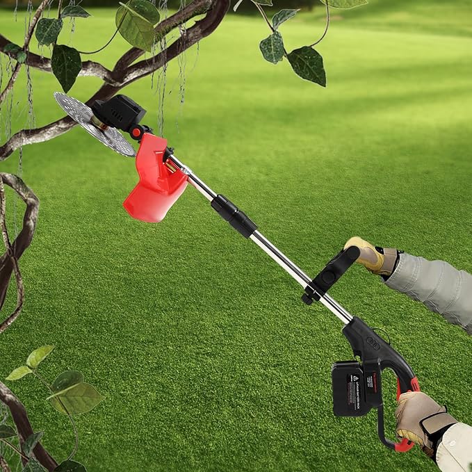Cordless Weed Trimmer Battery Powered, 21V Lightweight Weed Wacker with 15 Cell 30000mAh Li-ion Battery 1 Charger & Cutting Blades,Powerful Weed Eater for Lawn, Yard, Garden, Bush Trimming & Pruning
