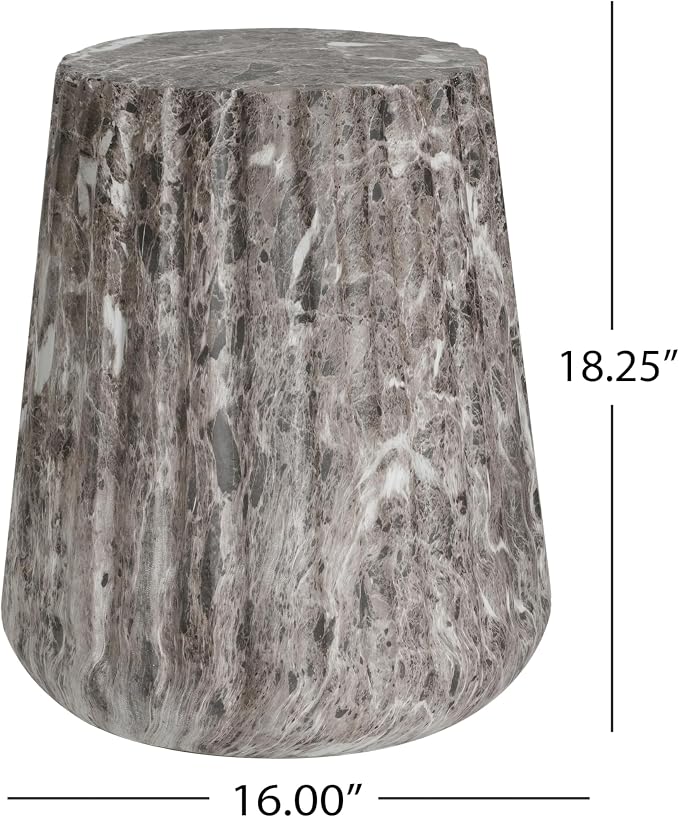 Outdoor Side Table Round Concrete Side Table Faux Marble End Tables Cement Accent Tables Patio Garden Stool Plant Stand for Porch, Backyard Balcony,16",Barrel, Grey