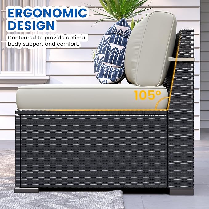 Patio Furniture Sets, 7-Piece Outdoor Patio Furniture with Thick Cushions,Coffee Table Outdoor All-Weather Conversation Set Sectional Sofa for Backyard, Poolside, Garden(Khaki)