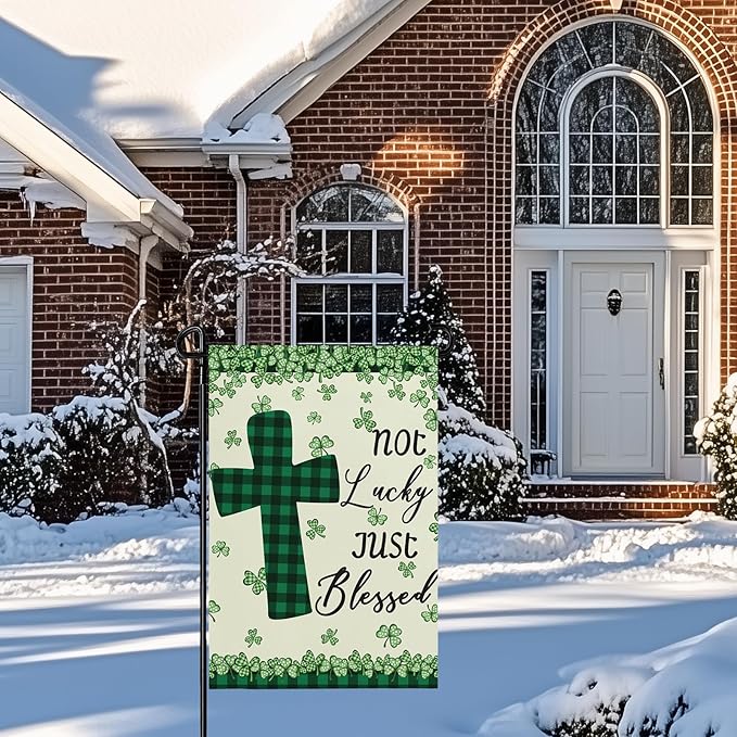 St Patricks Garden Flag 12x18 Double Sided St. Patrick’s Day Garden Flags for Outside Decor Not Lucky Just Blessed Flag for Farmhouse Holiday Decoration