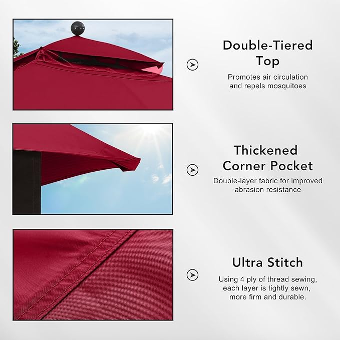 MASTERCANOPY Replacement Canopy Top for Lowe's Allen Roth 10x12 Gazebo #GF-12S004B-1 (Burgundy,Polyester)