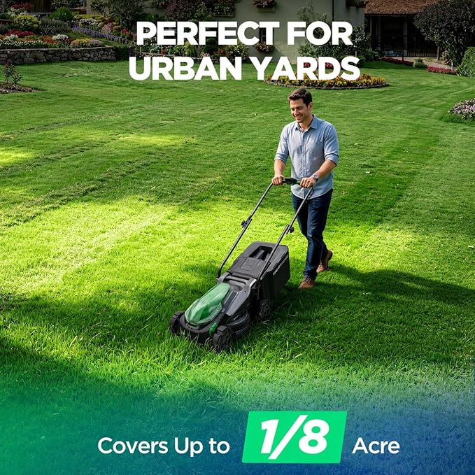 Cordless Lawn Mower for Small Yards, 13.5 Inch Push Mower Capable of Cutting Up to 6,000 Sq Ft Per Charge, 9.6 Gallon Grass Bag for Less Cleanup, Quiet Brushless Motor, 40V 5.0Ah Battery Included