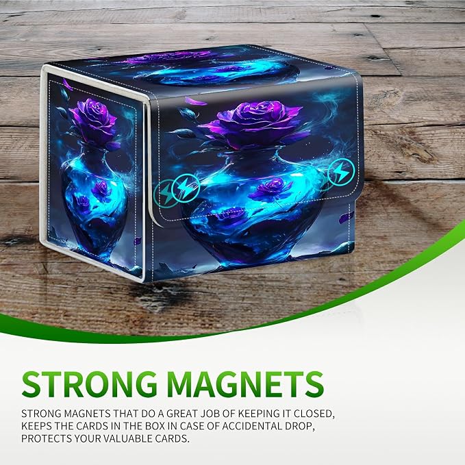 Card Deck Box for MTG, Cards Storage Box Fits 120+ Sleeved, Leather Small Size Strong Magnetic Closing Card Case for Board Games Magic TCG CCG Baseball Collection, Purple Rose Vase