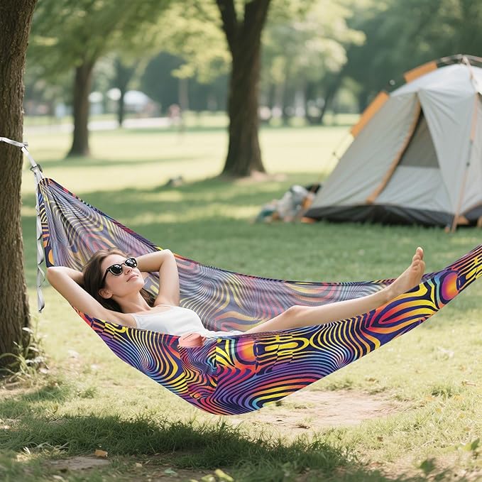 Camping Hammock Outdoor Hammocks for Outside Psychedelic Beach Trees Portable Lightweight with Pockets Tree Straps Indoor