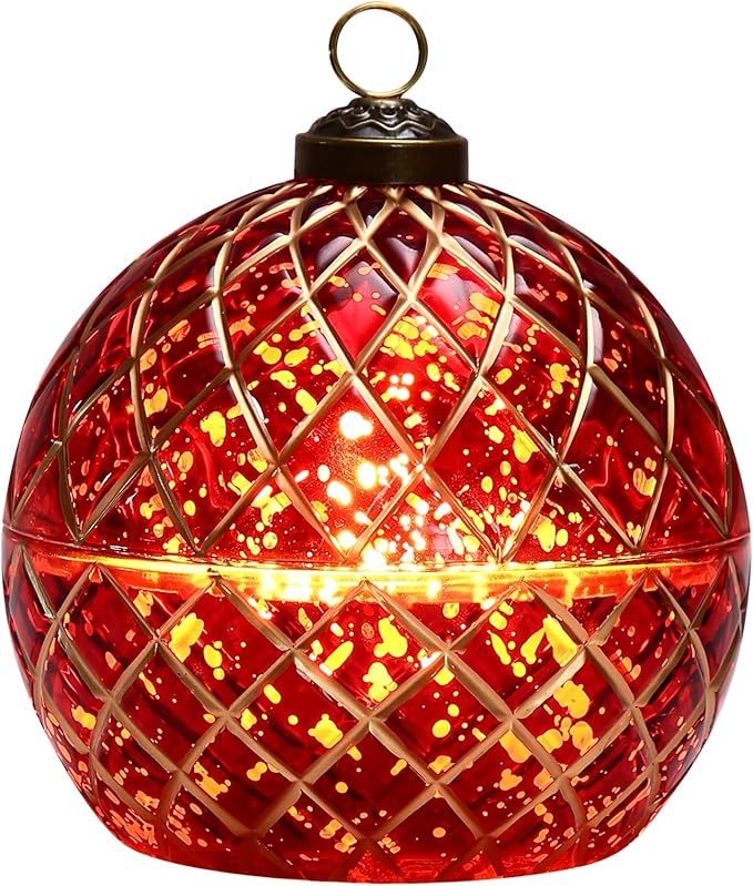 Birthday Glass Flameless LED Candles Wedding Decorative Light Birthday Gift for Her,Battery Operated Flickering Electric LED Ball Candles,Jar Candle for Home Party with Glass Cover Gifts for Wife(Red)