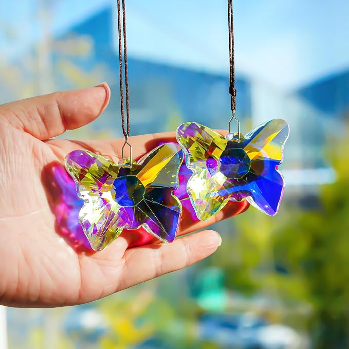2 Pcs Crystal Butterfly Suncatcher Rainbow Maker Window Decor | 2.7 Inch Crystal Butterfly Sun Catchers Prisms Rainbow Maker Hanging Pendants for Window Garden Home Indoor Wedding Decor