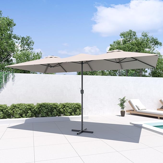 Kullavik 15FT Outdoor Patio Umbrella,Large Umbrella with 10 Heavy iron rib,sun umbrella with Crank Handle,Parasol for Poolside,Beach,Backyard,Khaki