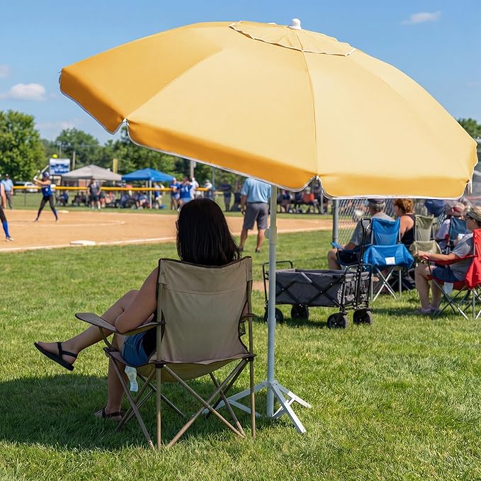 JEAREY 6.5ft Sun Shade Umbrellas, Portable Umbrella with Stand, Lightweight Sun Protection Free Standing Sport Umbrella for Outdoor Sports, Camping, Fishing, Patio, Beach, Yellow