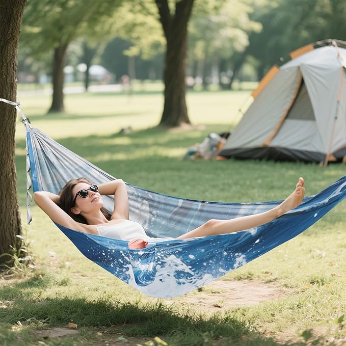 Blue Waves Hammocks with Hanging Rope Indoor Hammock for Indoor Outdoor Patio