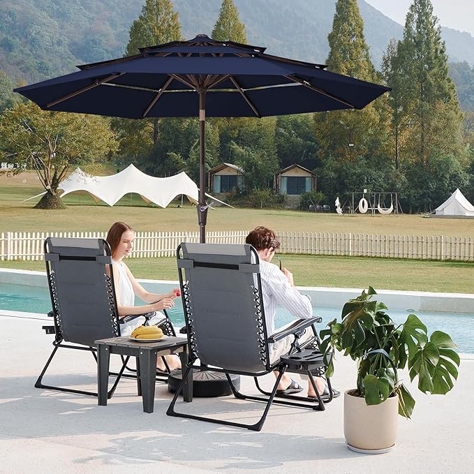 JEAREY 9FT 3 Tier Patio Umbrella Outdoor Market Umbrella Table Umbrellas with 8 Ribs 1.5 Pole Push Button Tilt and Crank UV Protection for Garden,Navy