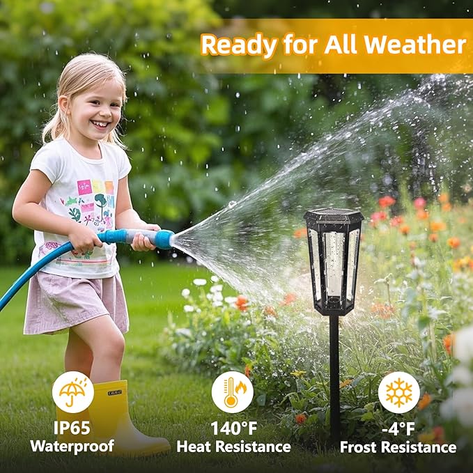 Solar Pathway Lights Outdoor, 4 Pack Bright Solar Lights Outdoor Waterproof, Bright Up to 10 Hrs, Auto On/Off Garden Lights for Yard, Landscape, Driveway, Walkway with 2 Lighting Modes