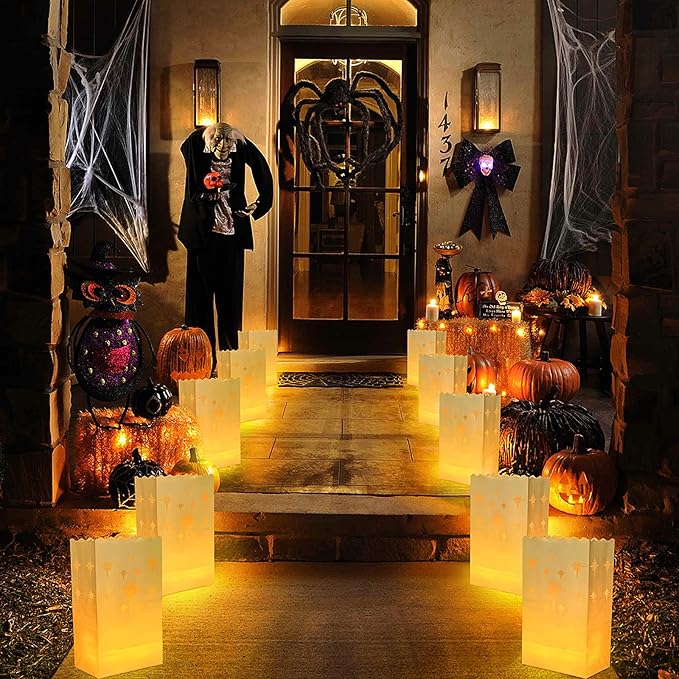 AceList 30 PCS Luminary Bags with 30 PCS Flameless Candles Flickering Tea Lights Candles Battery Operated LED Tea Lights for Wedding Party Valentine's Day, Christmas Decoration - Meteor