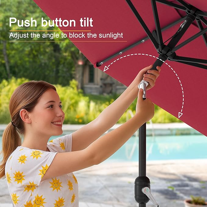 7.5ft Outdoor Umbrella Patio Umbrella with Solar Lights,18 LED Lighted Table Market Outdoor Umbrella, 2-Year-Non-Fading, for Pool, Deck, Garden,Backyard