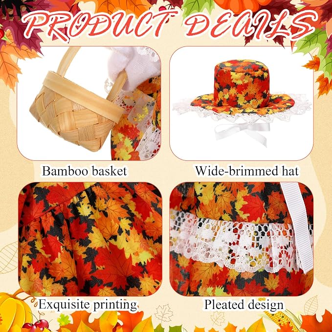FuWeave Fall Porch Goose Outfit Maple Goose Costume Fancy Porch Geese Clothes with Wide Hat for 23" 17" Outdoor Patio