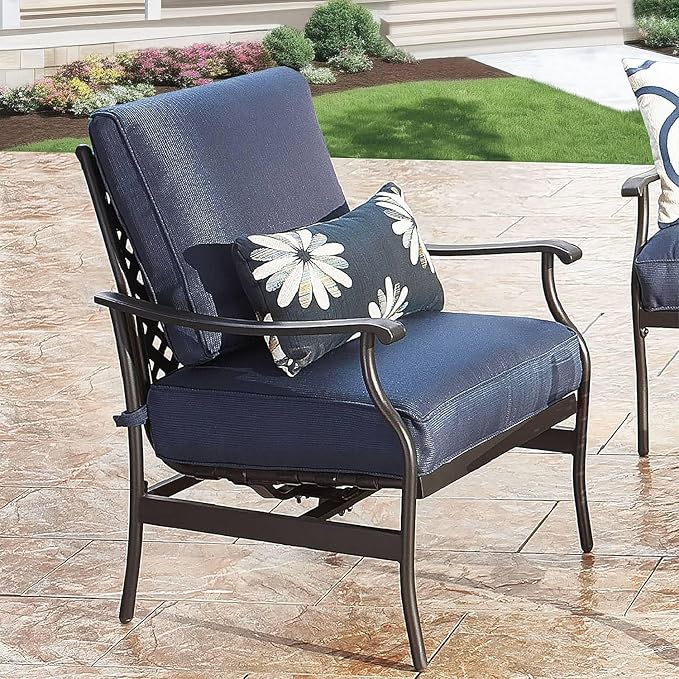 PatioFestival Patio Conversation Set 4Pcs Cushioned Outdoor Furniture Sets Patio Seating with All Weather Galvanized Steel Frame (Blue)