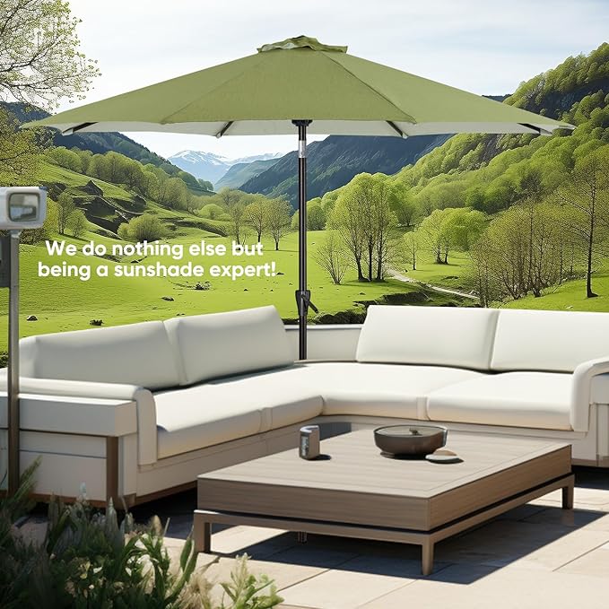 Tempera Patio Market Outdoor Table Umbrella with Push Button Tilt and Crank, Large Sun Umbrella with Sturdy Pole & Fade Resistant Canopy, Easy to Set
