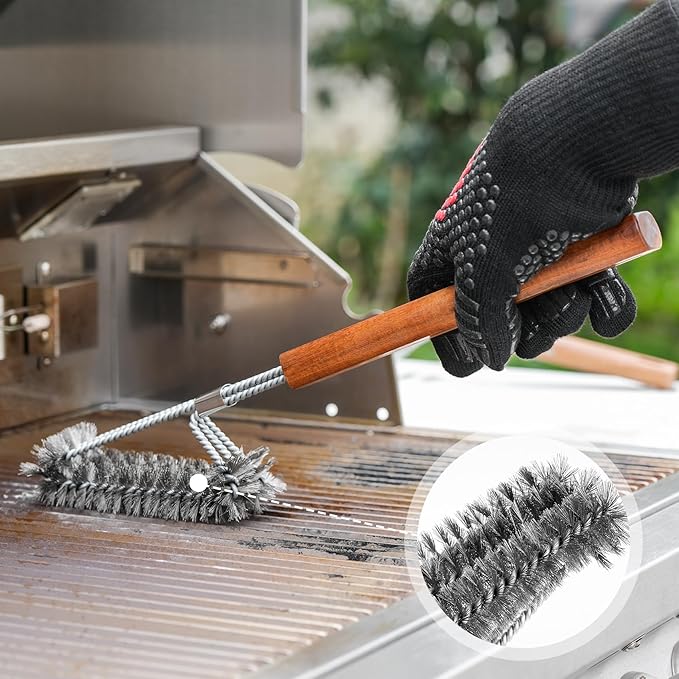 onlyfire 4PCS BBQ Tools, Stainless Steel Griddle Accessories for Outdoor Cooking Camping, Grilling Utensil Set Including Grill BBQ Spatulas, Barbecue Tong, Grill Fork and BBQ Brush