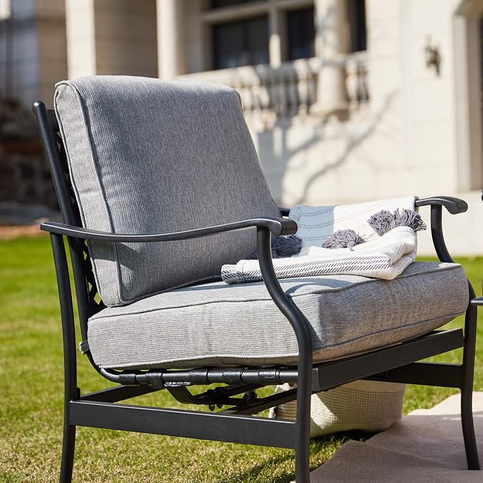 Patio Chairs Bistro Rocking Sofa Chair Modern Outdoor Furniture Set Conversation Sets with 5.1 Inch Thick Seat Cushions (2PCS-2, Grey)