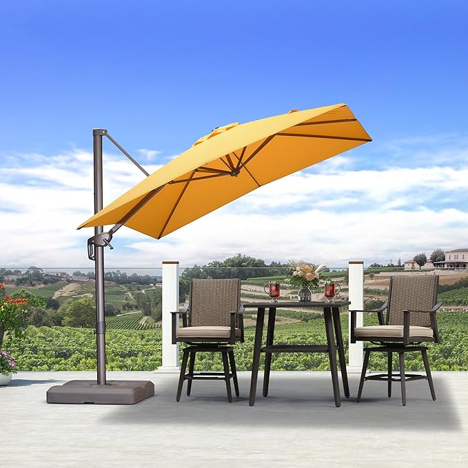 PURPLE LEAF 8' X 8' Cantilever Patio Umbrella Antique Bronze Square Umbrella with 360° Rotation and Aluminum Offset Hanging Outdoor Umbrella for Pool Garden Backyard Deck, Yellow