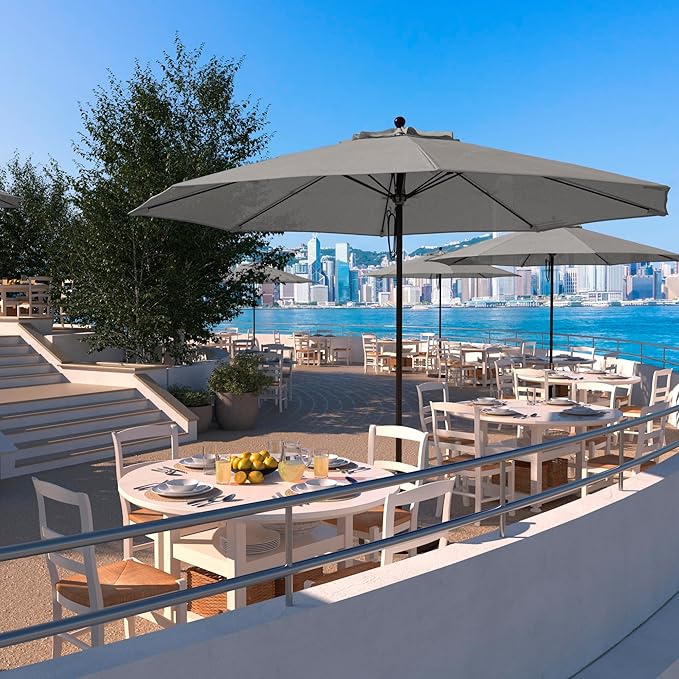 California Umbrella 11Ft Commercial Grade Sunbrella Fabric Market Umbrella, Pulley Lift, Aluminum/Fiberglass, 2mm pole wall, Bronze Frame, Granite Fabric