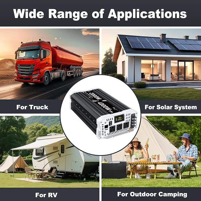 48V Inverter 2000 Watt Inverter, Pure Sine Wave Inverter, Power Inverter with Remote Control, 48V DC to 110V AC, 3 AC Outlets, USB & Type-C Ports, LCD Display for RV, Solar, Home Backup Power