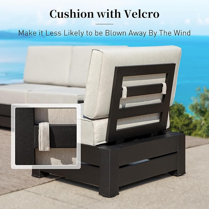 Upgraded 2 Pieces Metal Patio Sectional Furniture Set with Cushion, 2 Seats Patio Seating Furniture Conversation for Deck Backyard Balcony Front Porch