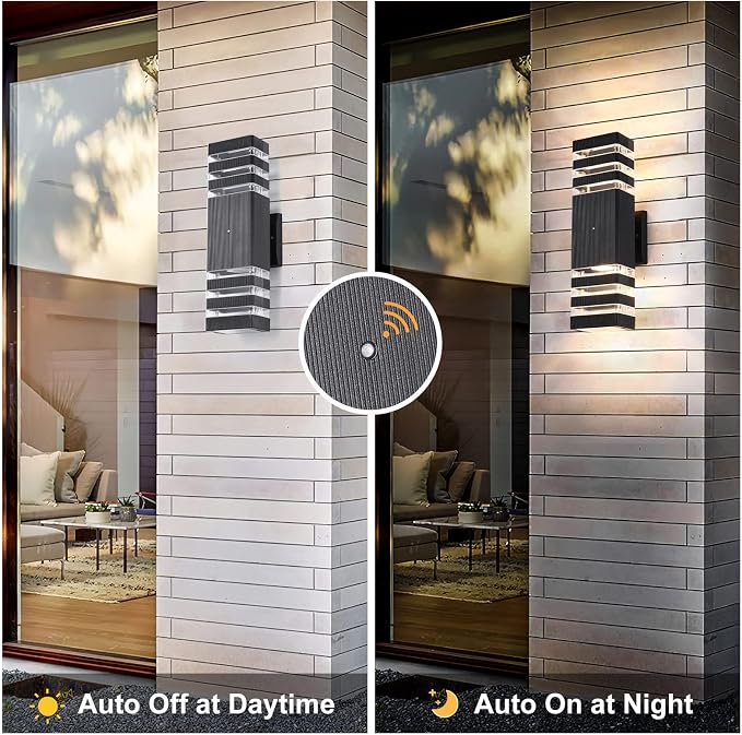 Dusk to Dawn Led Outdoor Lighting, Front Porch Exterior Light Fixture, Anti-Rust Matte Black Up and Down Outdoor Lights for House Garage Front Door