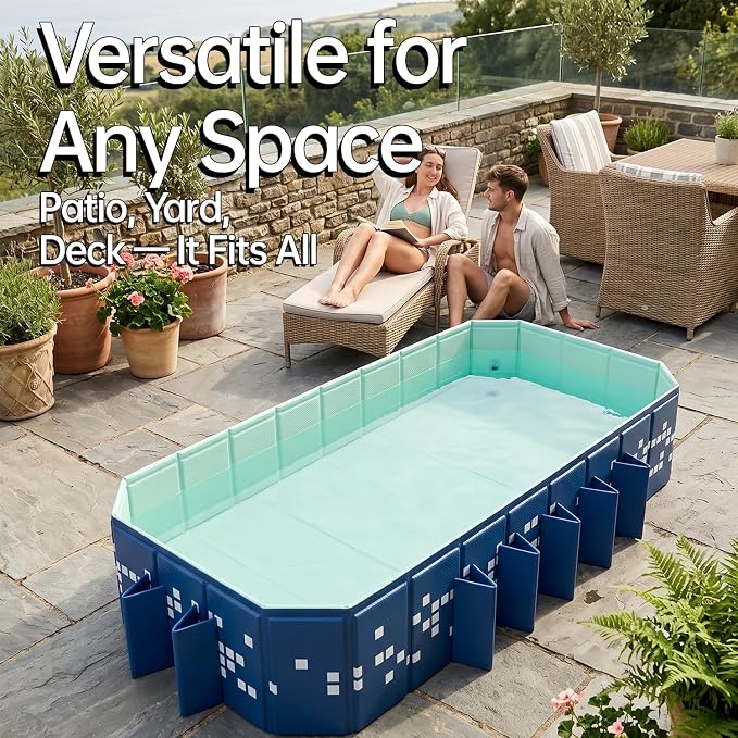 Foldable Swimming Pool, 122"x65"x19.7" Large Non-Inflatable Collapsible Pool for Kids & Adults, Thickened Hard Plastic Portable Backyard Pool, Mosaic Pattern Oversized Outdoor Kiddie Pool