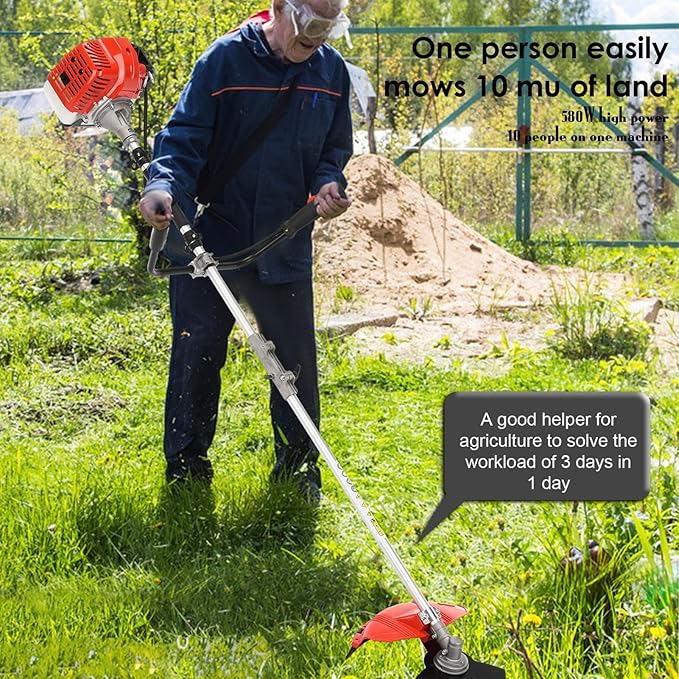 52CC Lawn Mower,2-Stroke Gas Powerful Hedge Trimmer,Full Functioning Guard Accessories,Weed Eater,Gas Straight Shaft String Backpack Grass Trimmer for Garden Yard Weeding Work Red
