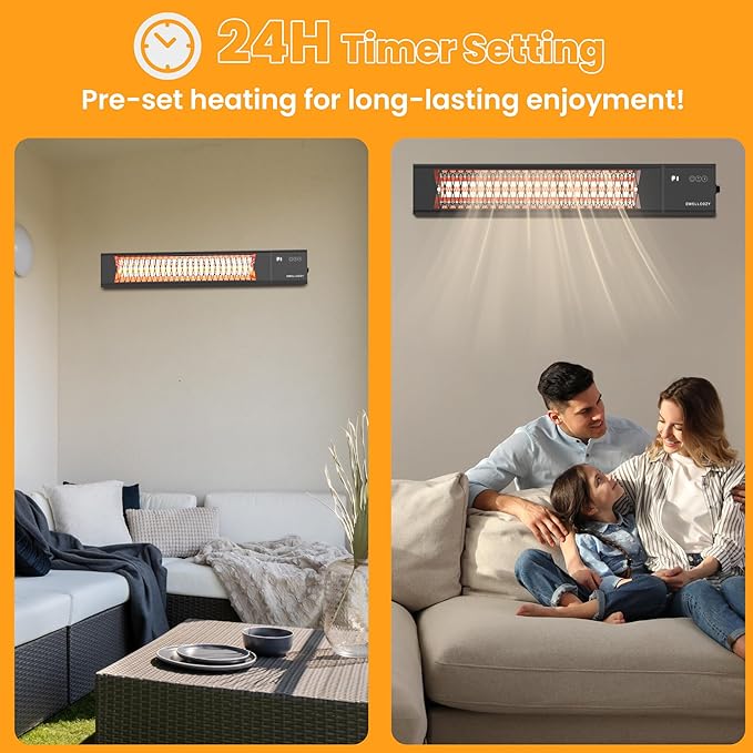 2s Wall-Mounted Patio Heater 5 Modes, Indoor/Outdoor Heaters for Patio, 1500W Infrared Electric Garage Heaters with Remote, Space Heater for Garden,Backyard IP55 Resistant, 24H Timer, Black
